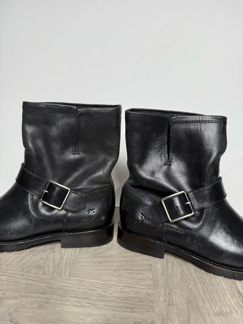 Frye Natalie Engineer Black Leather Buckle Boot 7B